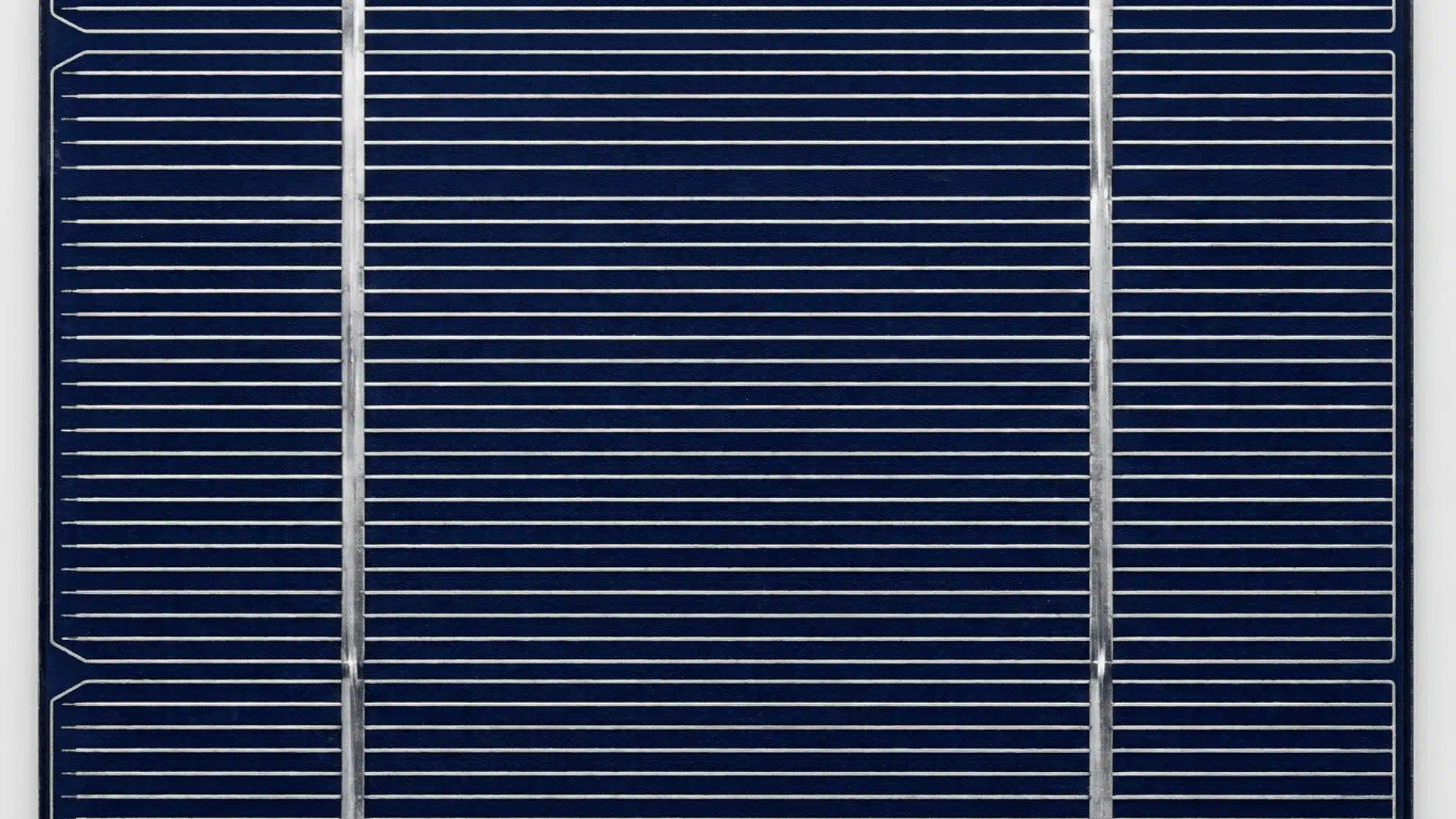 Top view of a solar cell showing anti-reflective coating and metal contact grid