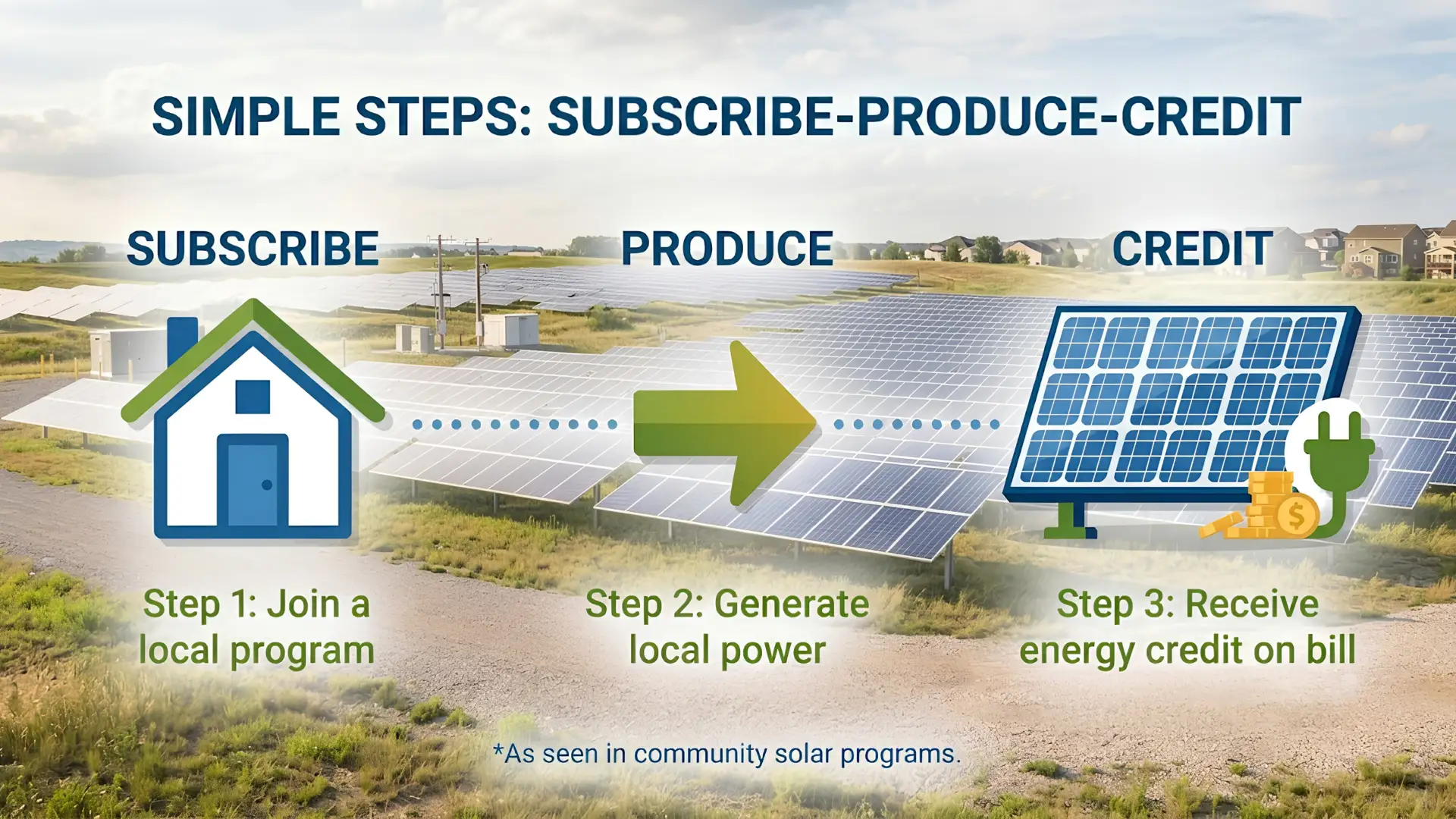 simple diagram showing how community solar subscription credits work