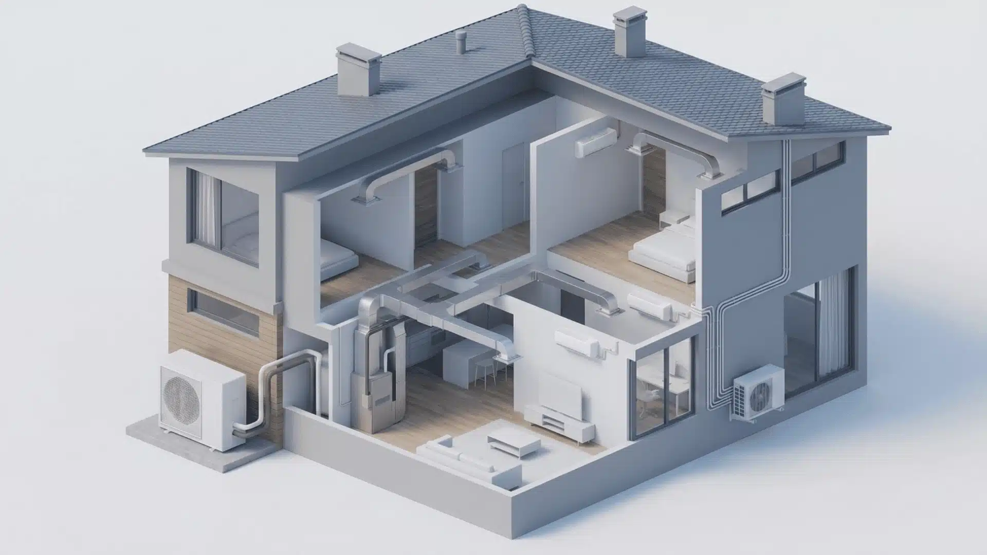 Home showing central heat pump and mini-split HVAC system options
