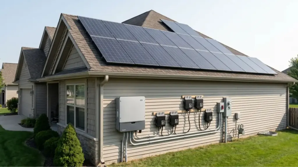 Rooftop solar panels with inverter equipment for a residential solar system