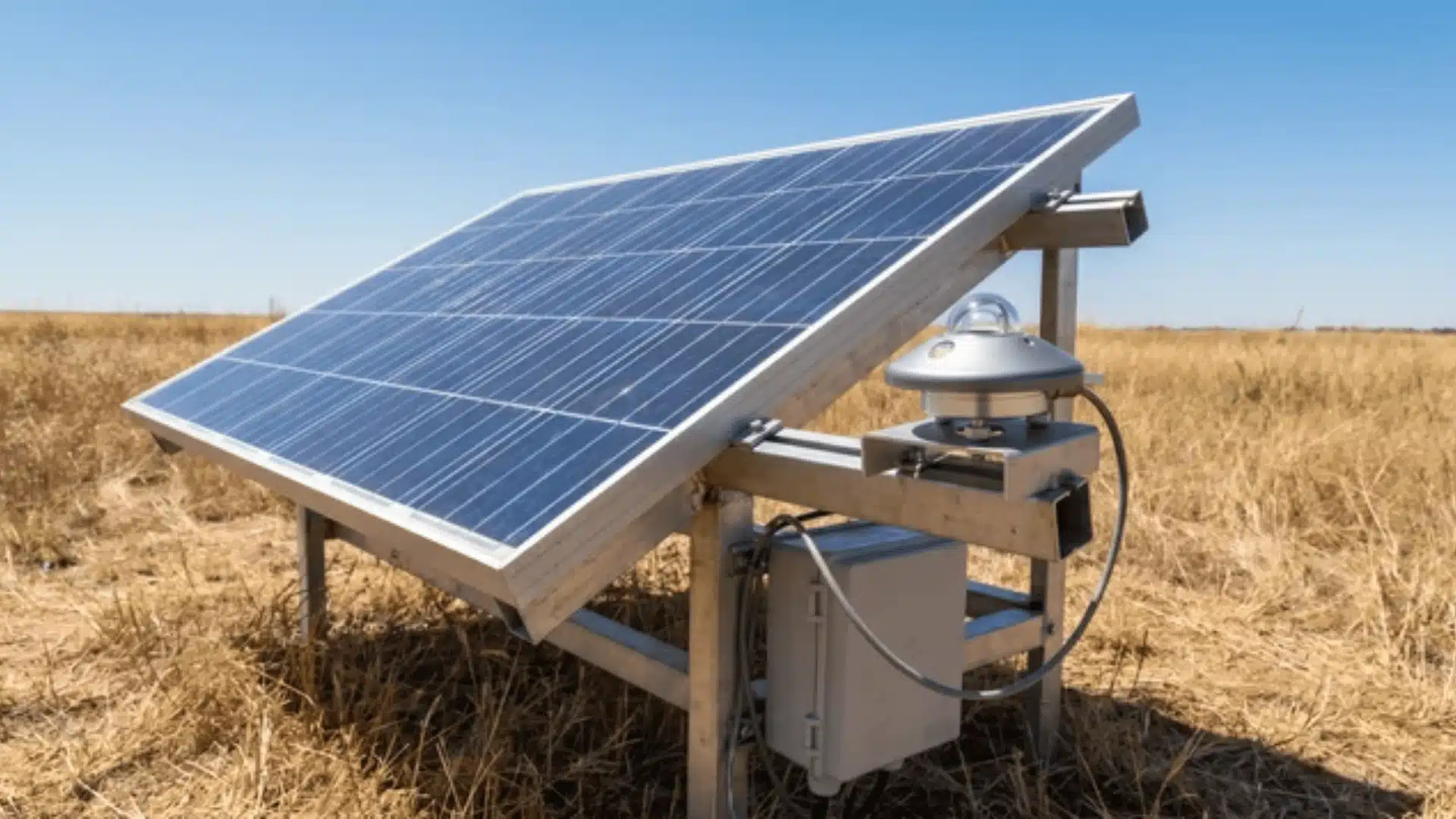 solar panel and pyranometer sensor mounted outdoors under bright sunlight