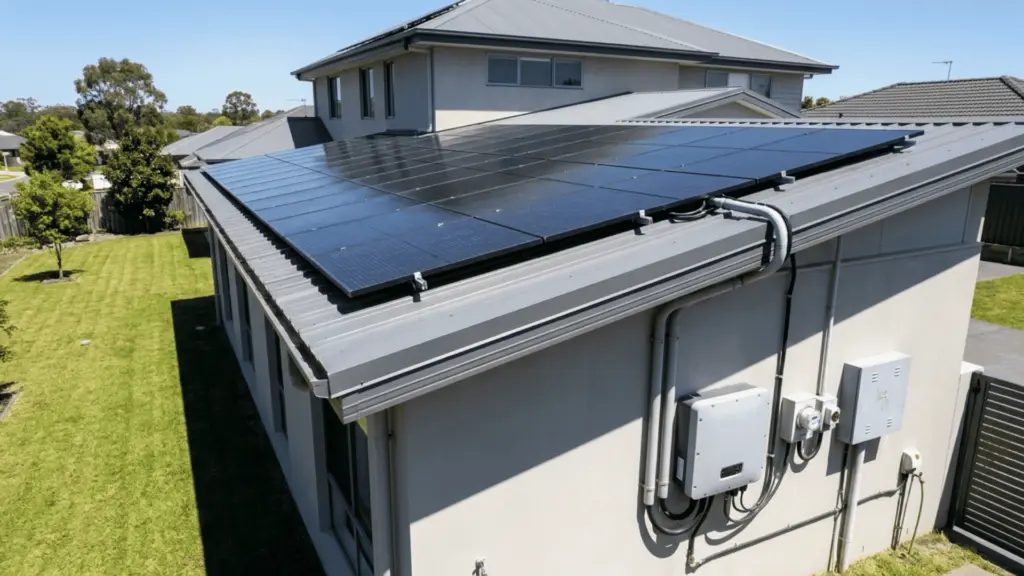 rooftop solar panels connected to inverter and home electrical system