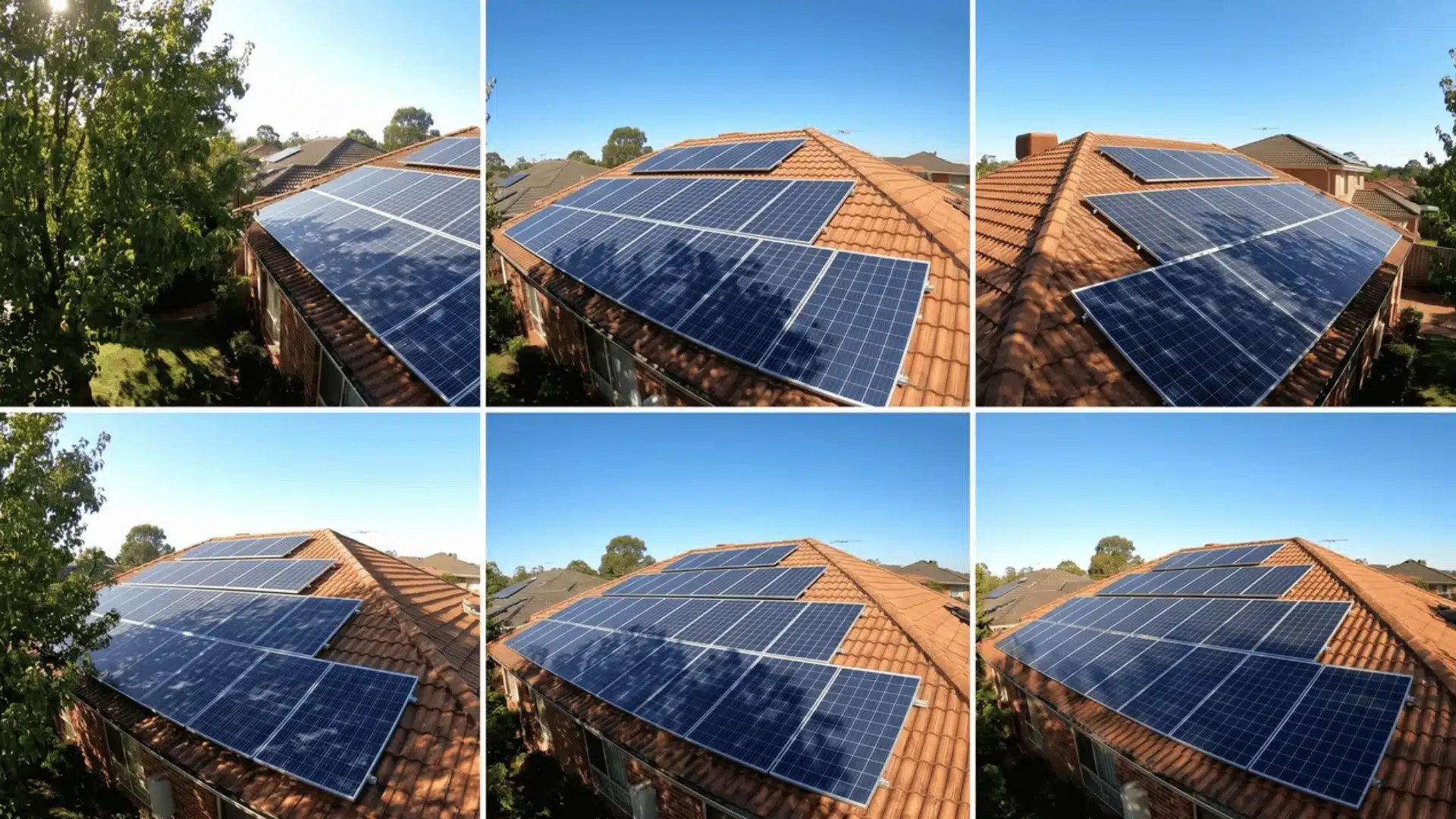Solar panels on roof with tree shadows crossing panels