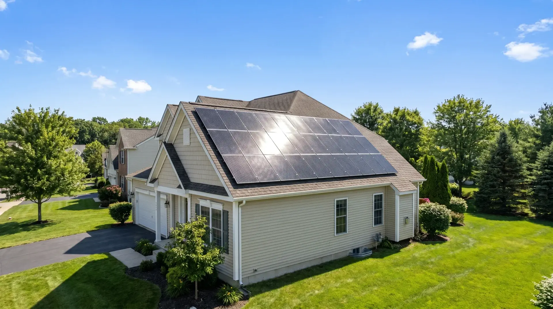 Sunlight shining on rooftop solar panels, illustrating renewable solar energy generation on Earth.