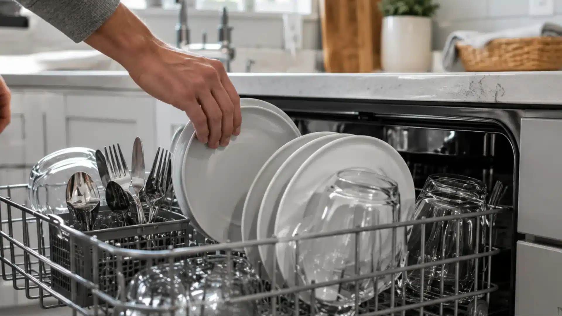 Loading a full dishwasher to save energy