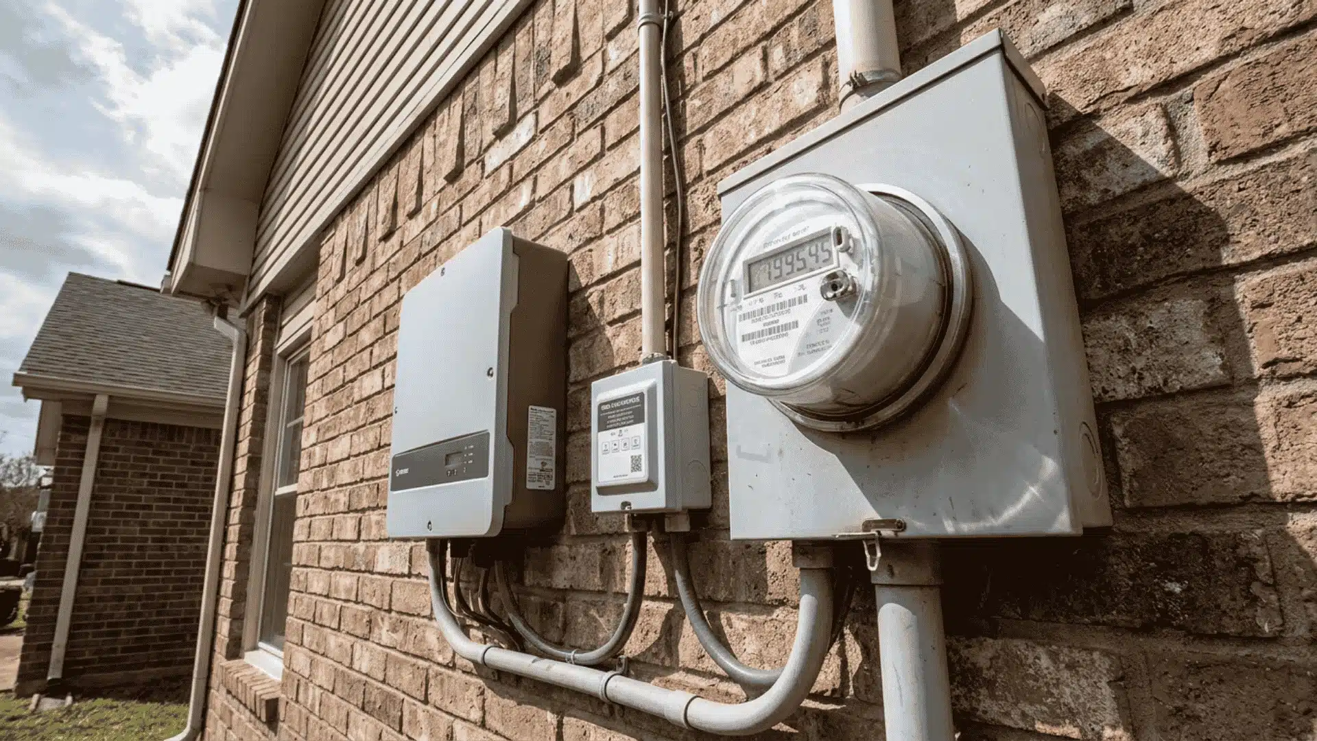 home electric meter connected to solar energy system and grid box