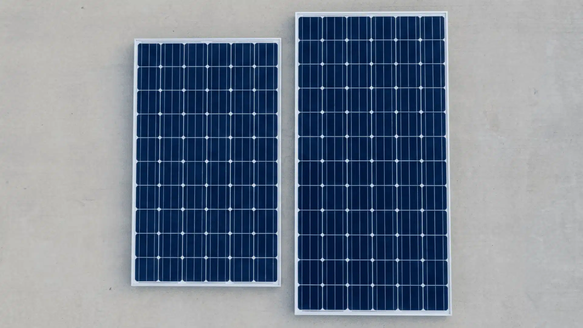 60-cell and 66-cell residential solar panels arranged side by side for size comparison