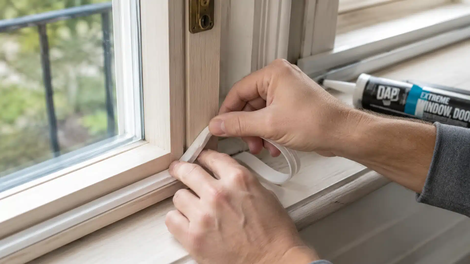 Applying weatherstripping tape to a window frame