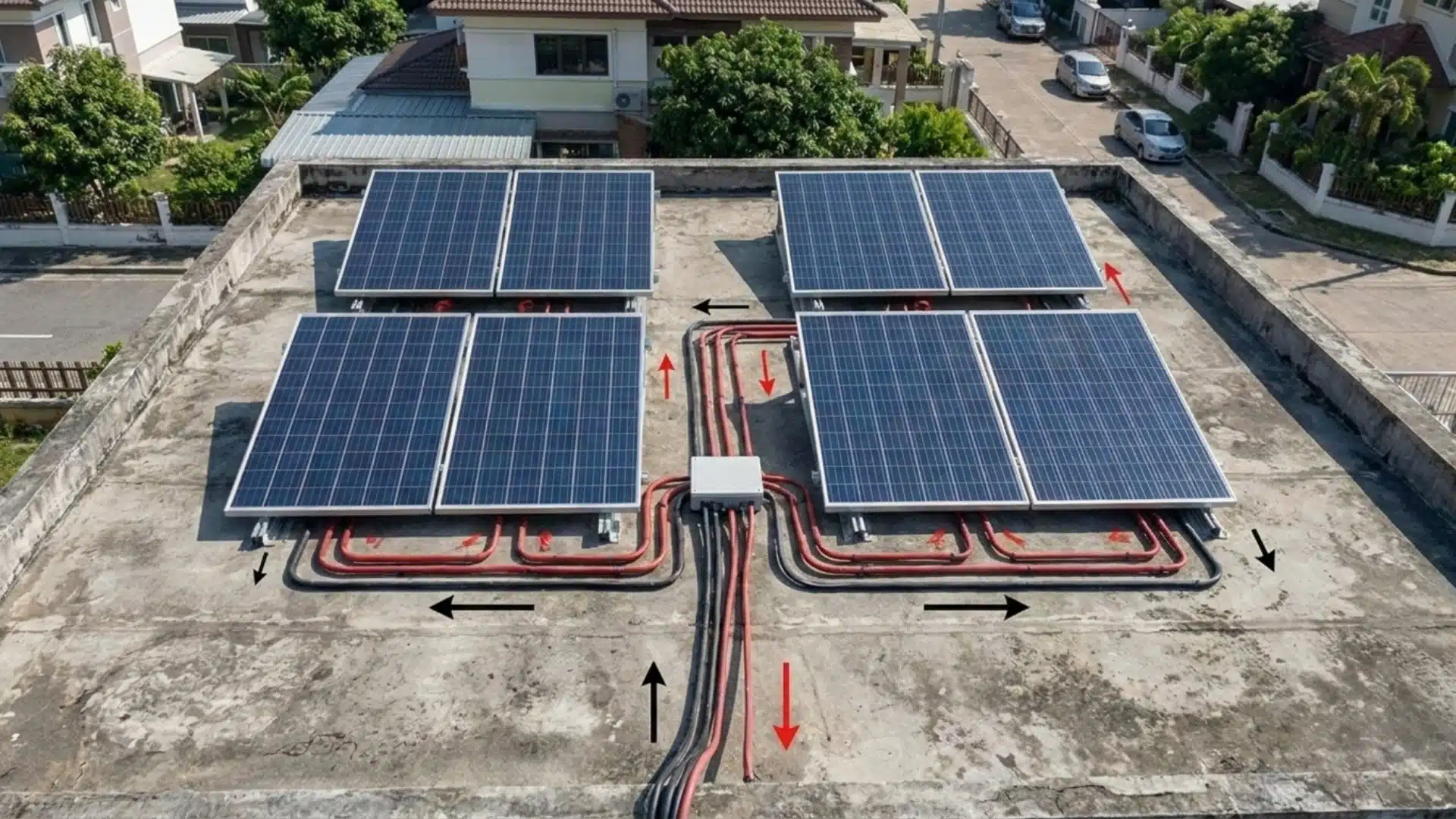 Multiple solar panel series strings connected in parallel to form a larger solar array system