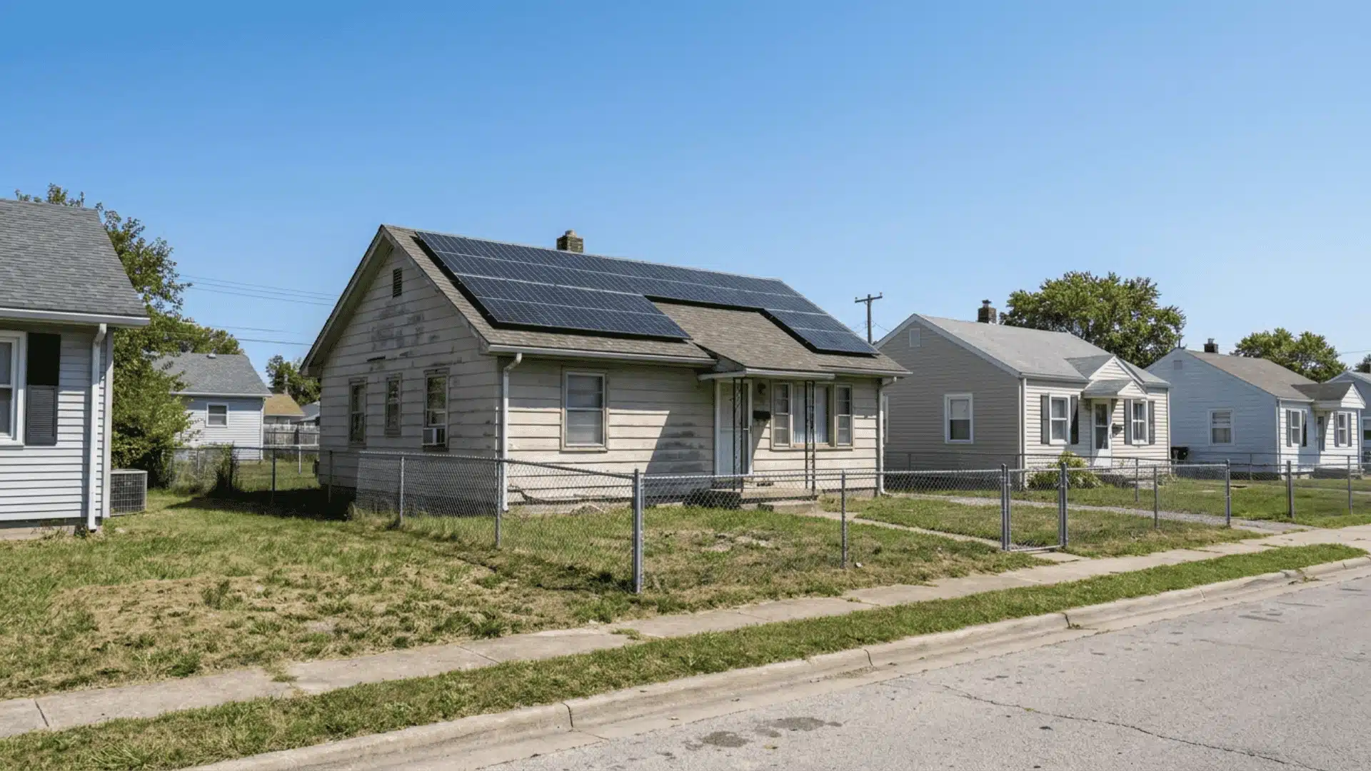 Solar panels installed on the roof of a single-family home in a residential neighborhood.