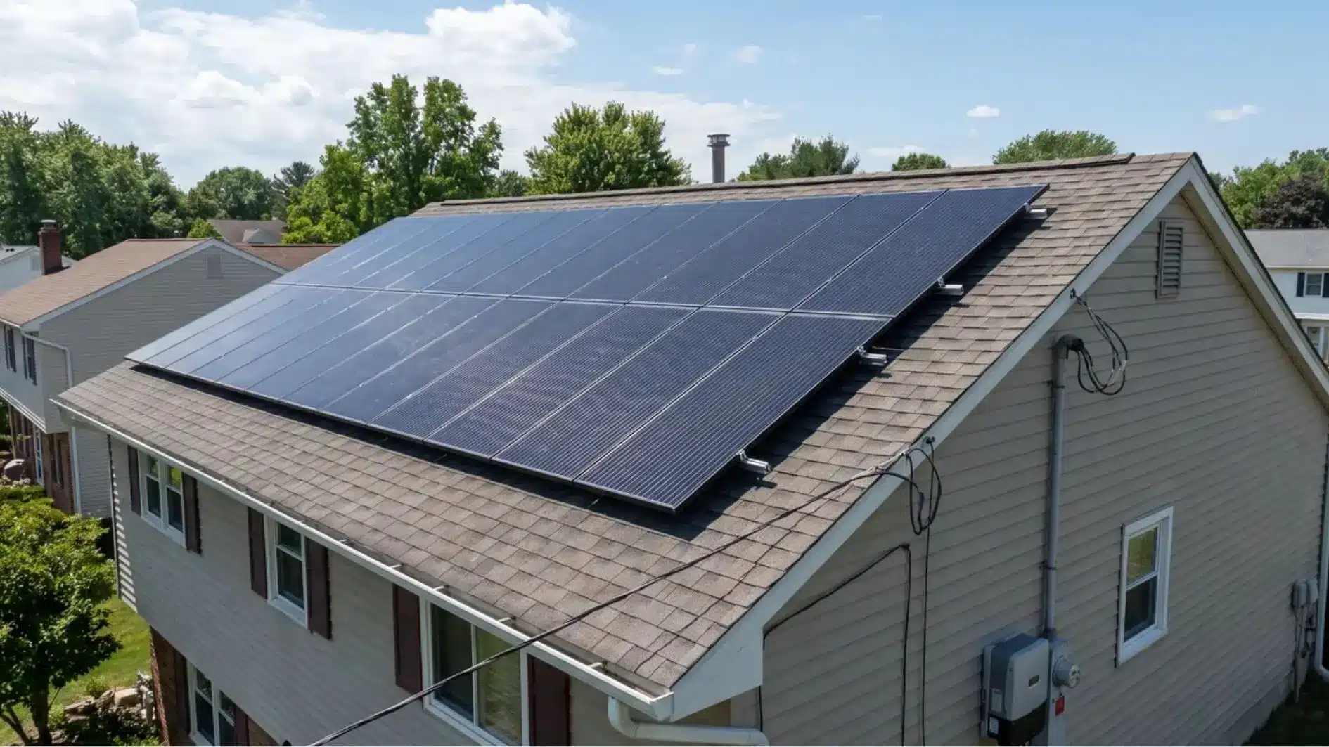 Rooftop solar panels with mounting system and inverter equipment