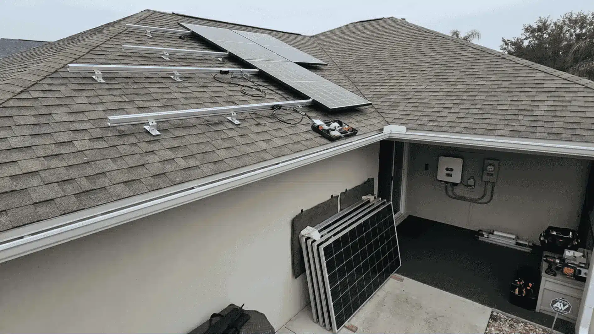 Solar panels removed from a rooftop during a detach and reset project