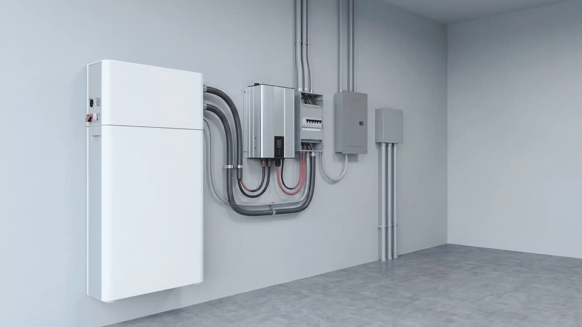 solar battery connected to inverter storing energy for home use