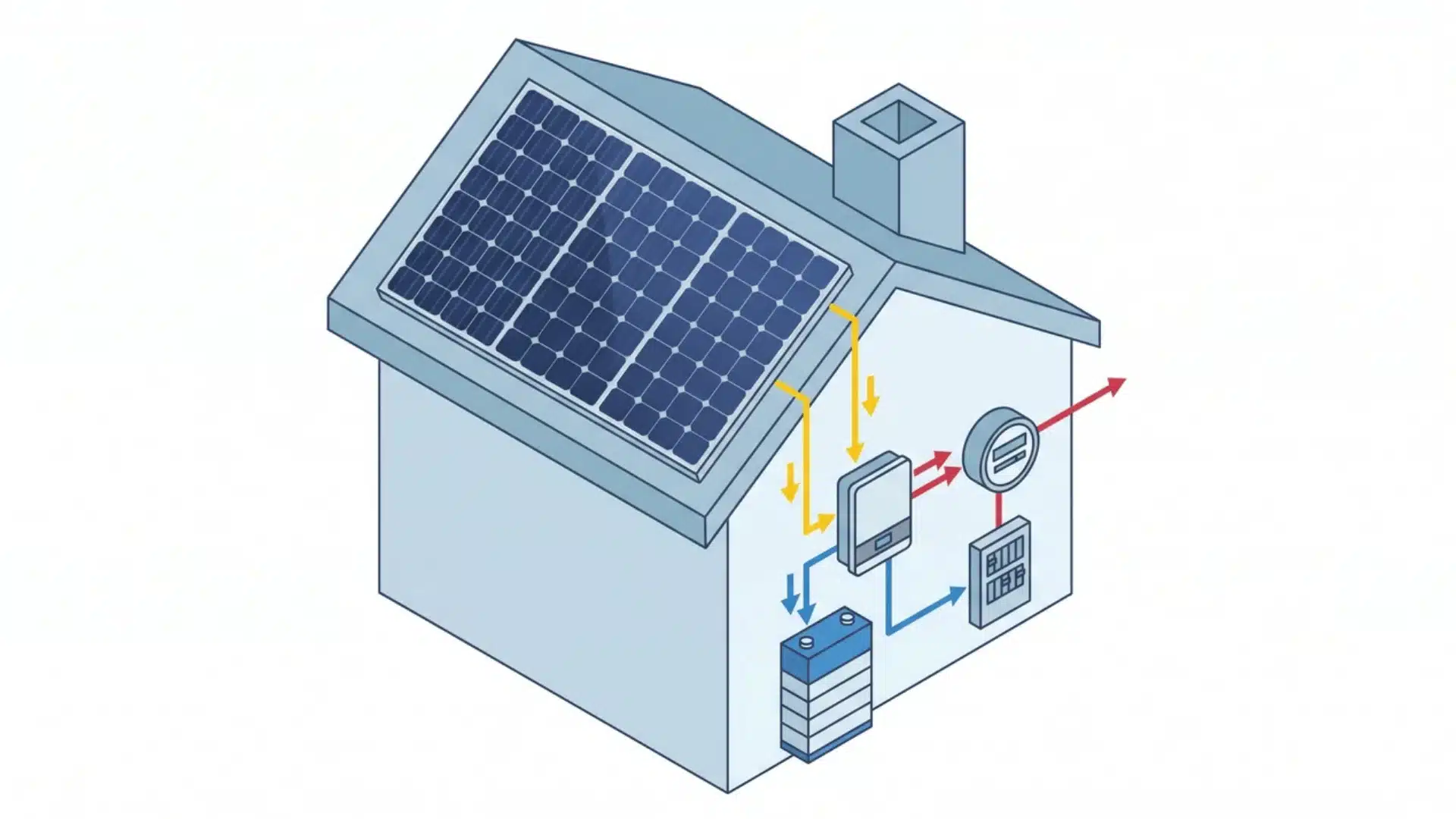 Diagram showing solar panels connected to a home electrical system