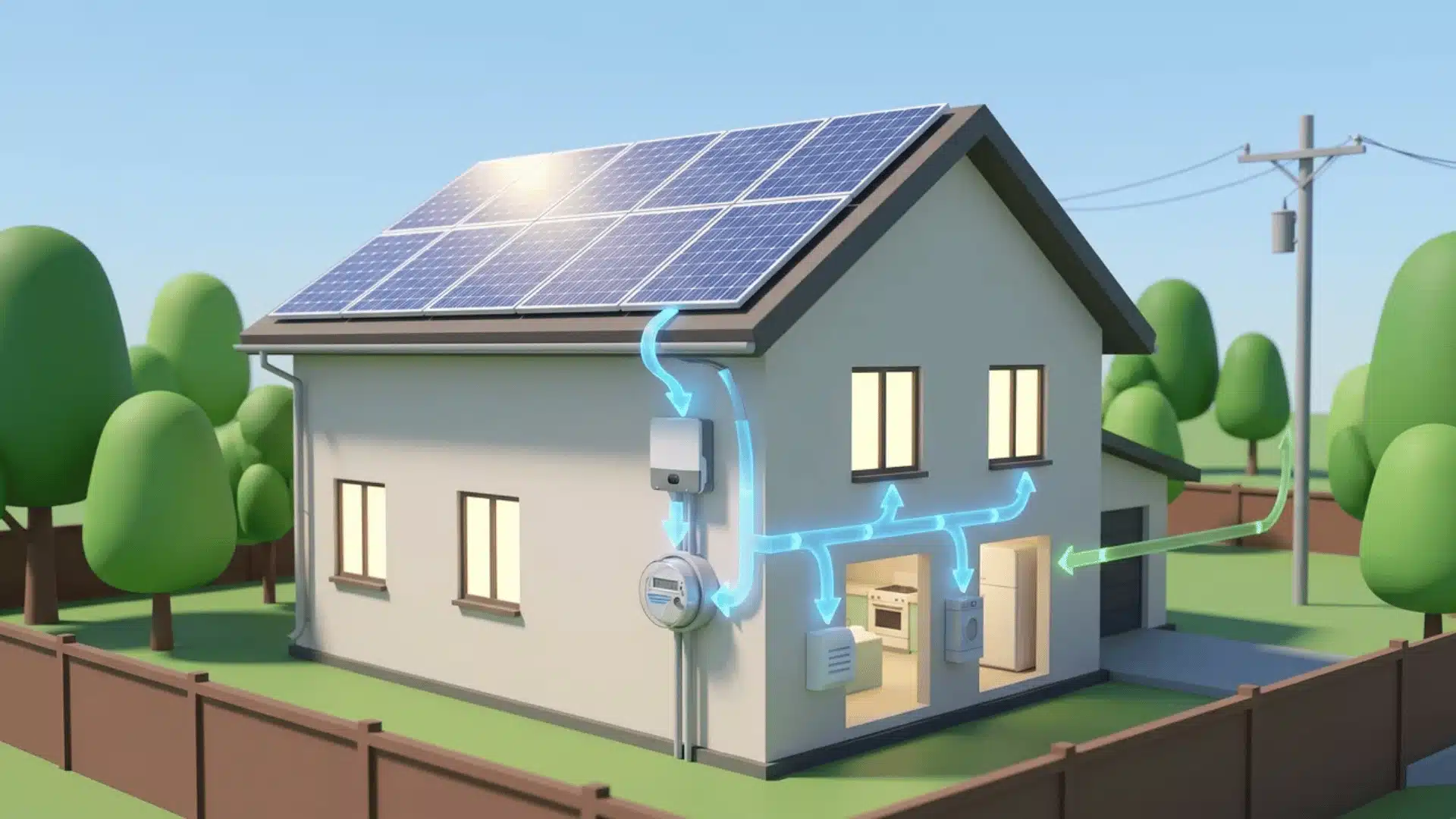 House with solar panels connected to home energy usage system