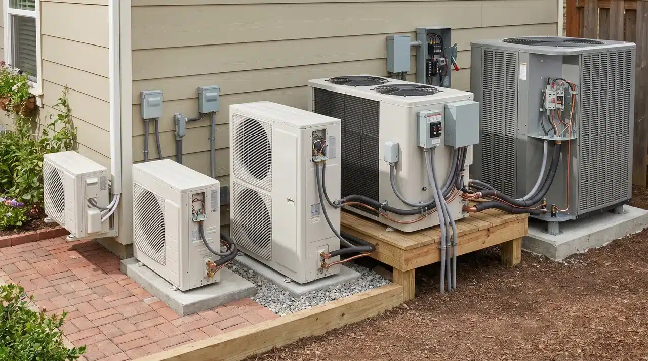 different heat pump sizes compared to show varying power requirements
