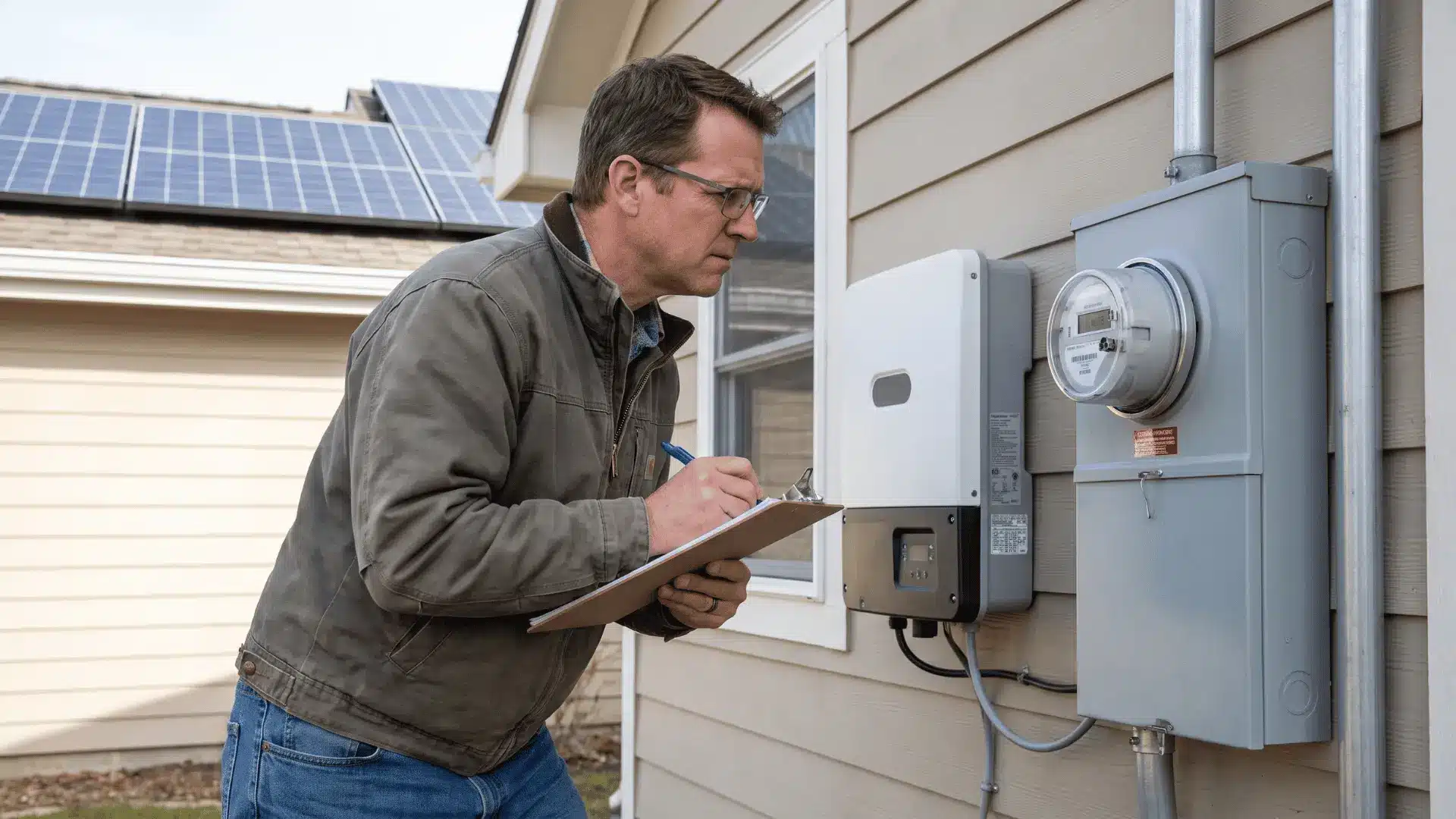 Solar home system with meter and panels showing energy setup for evaluation