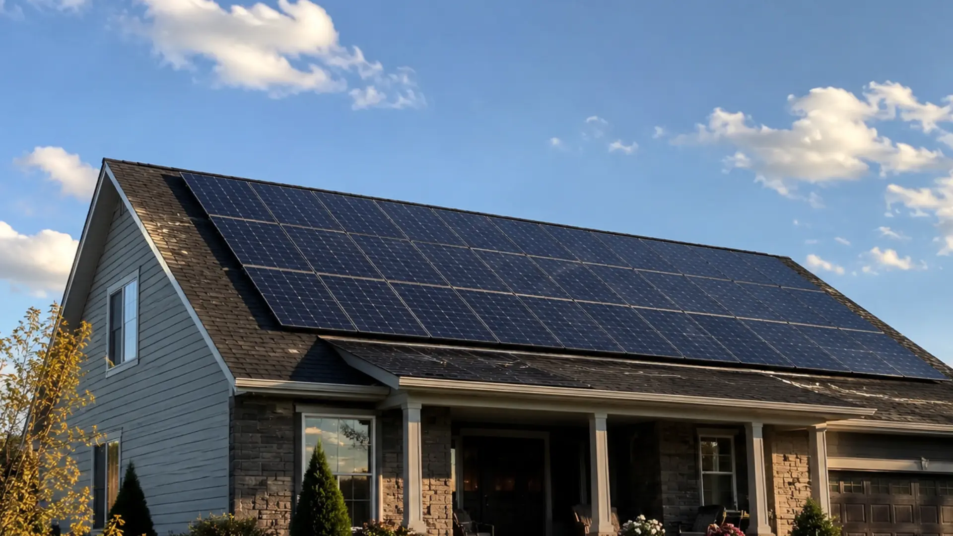 House with rooftop solar panels installed