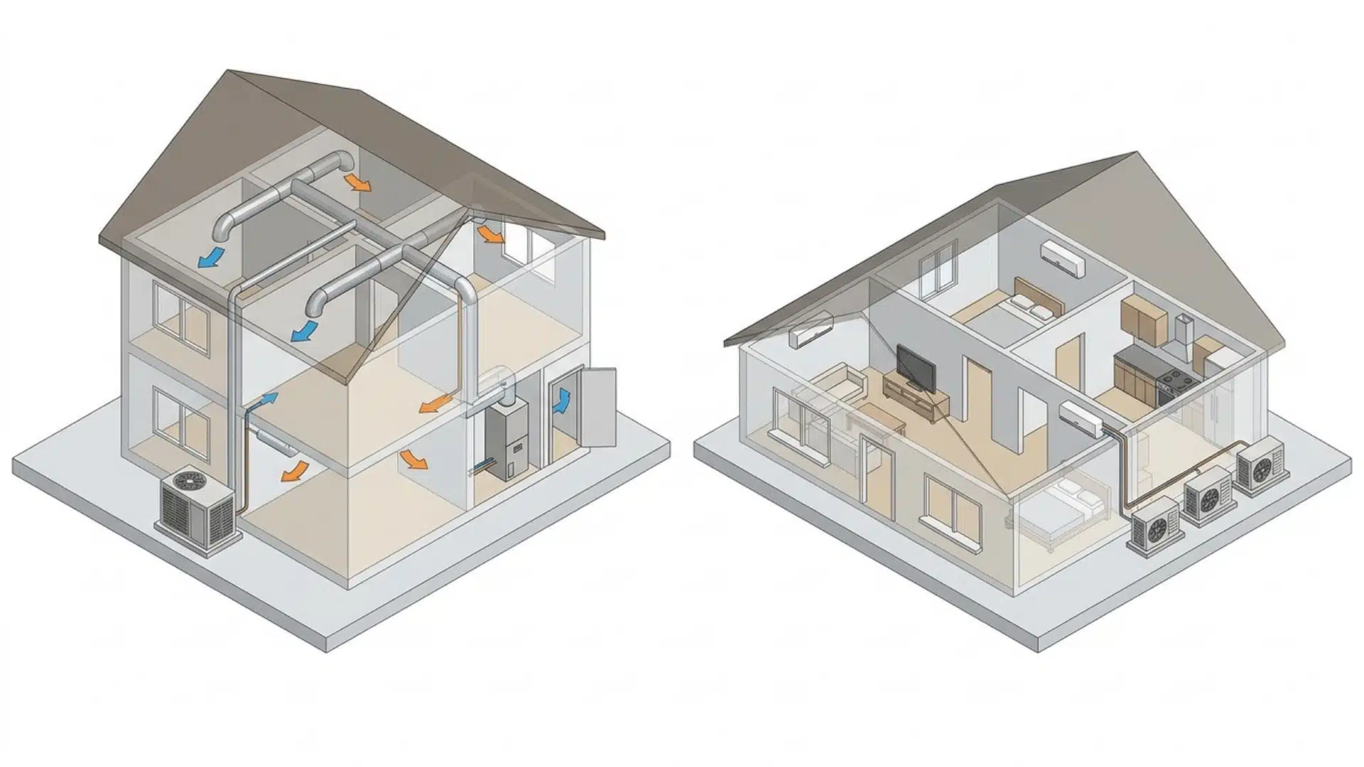 Homes with ducted heat pumps and ductless mini-split systems