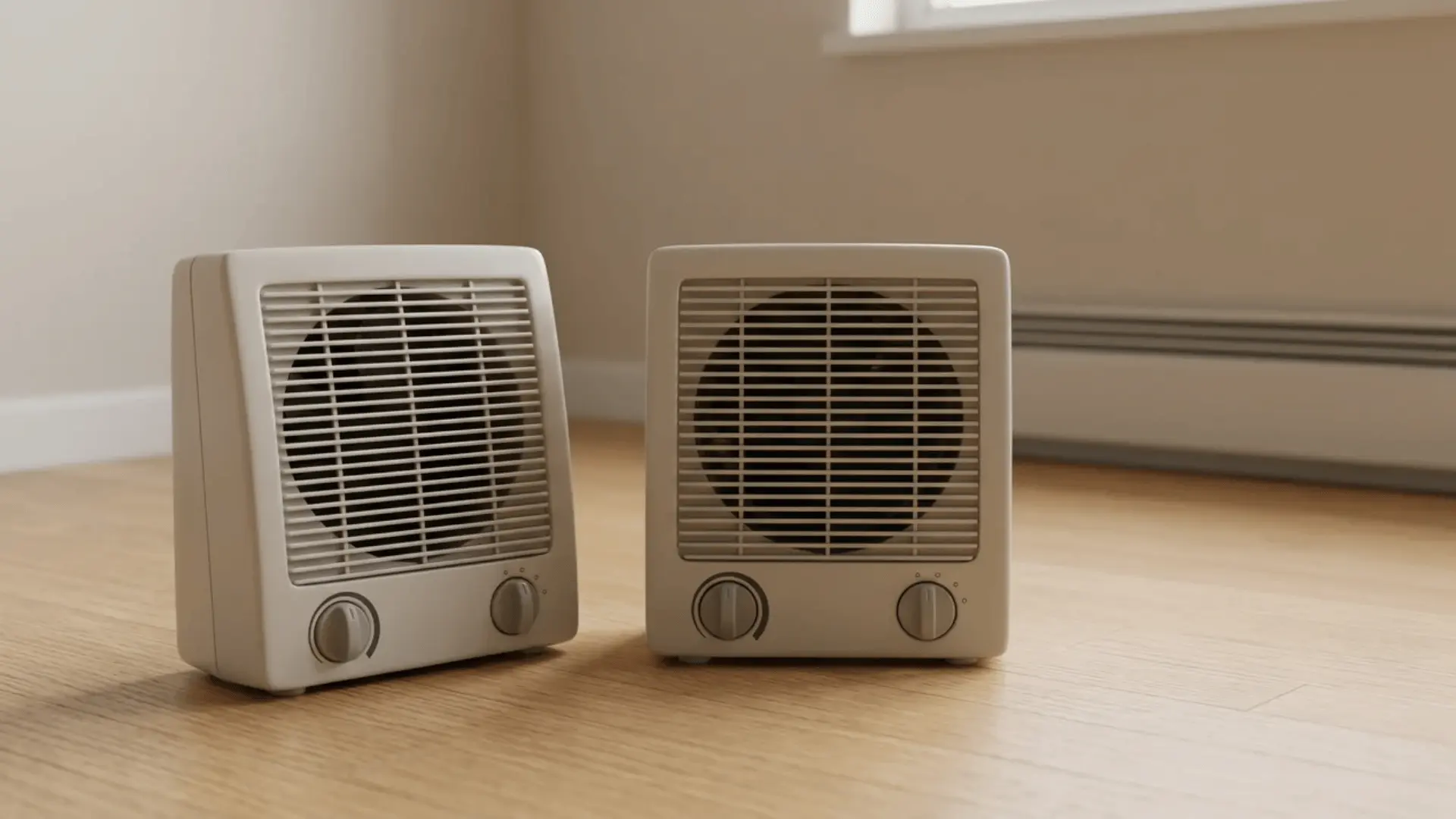 two identical space heaters placed side by side in a room