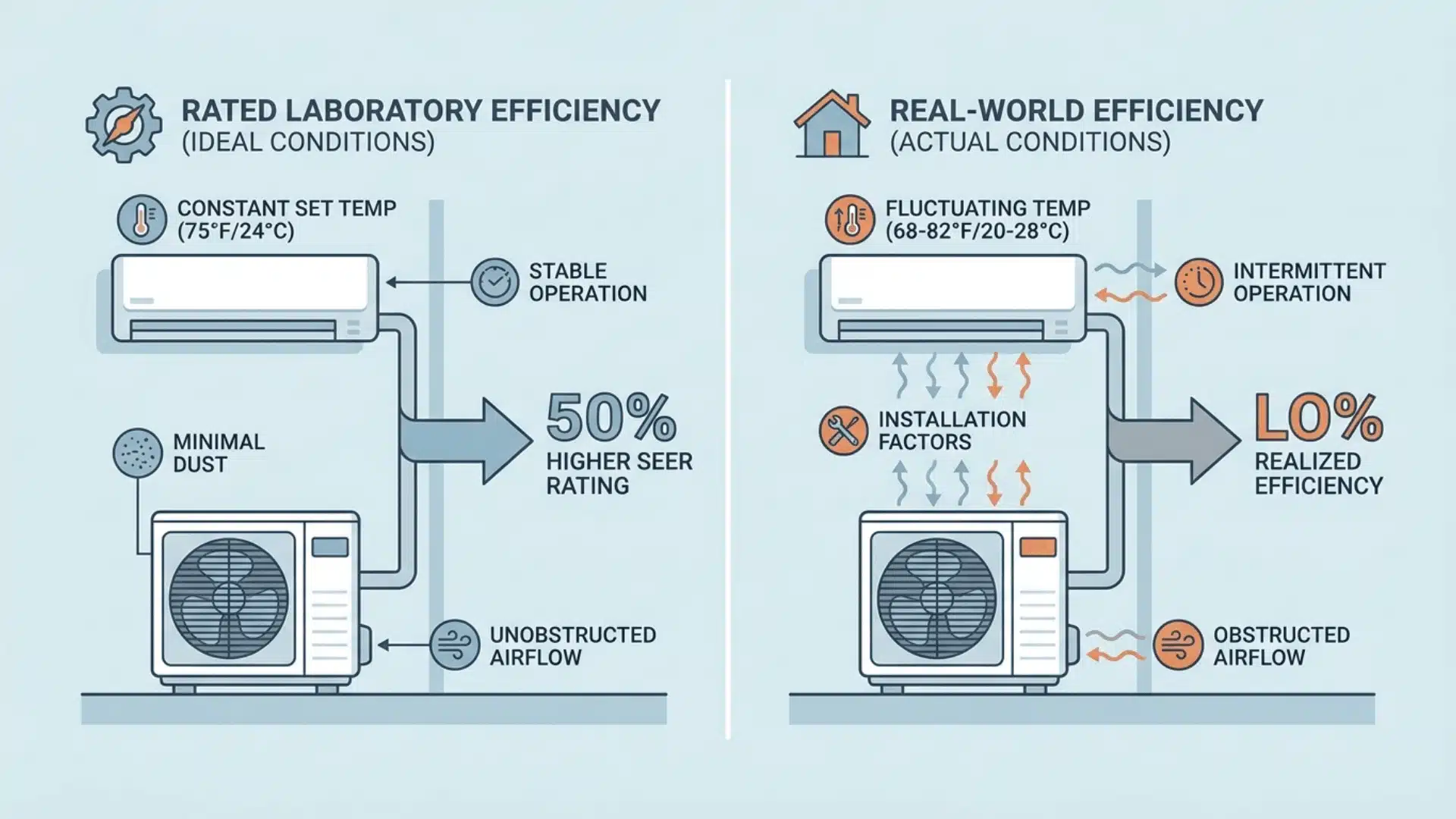 Illustration of mini-split system operating under different conditions