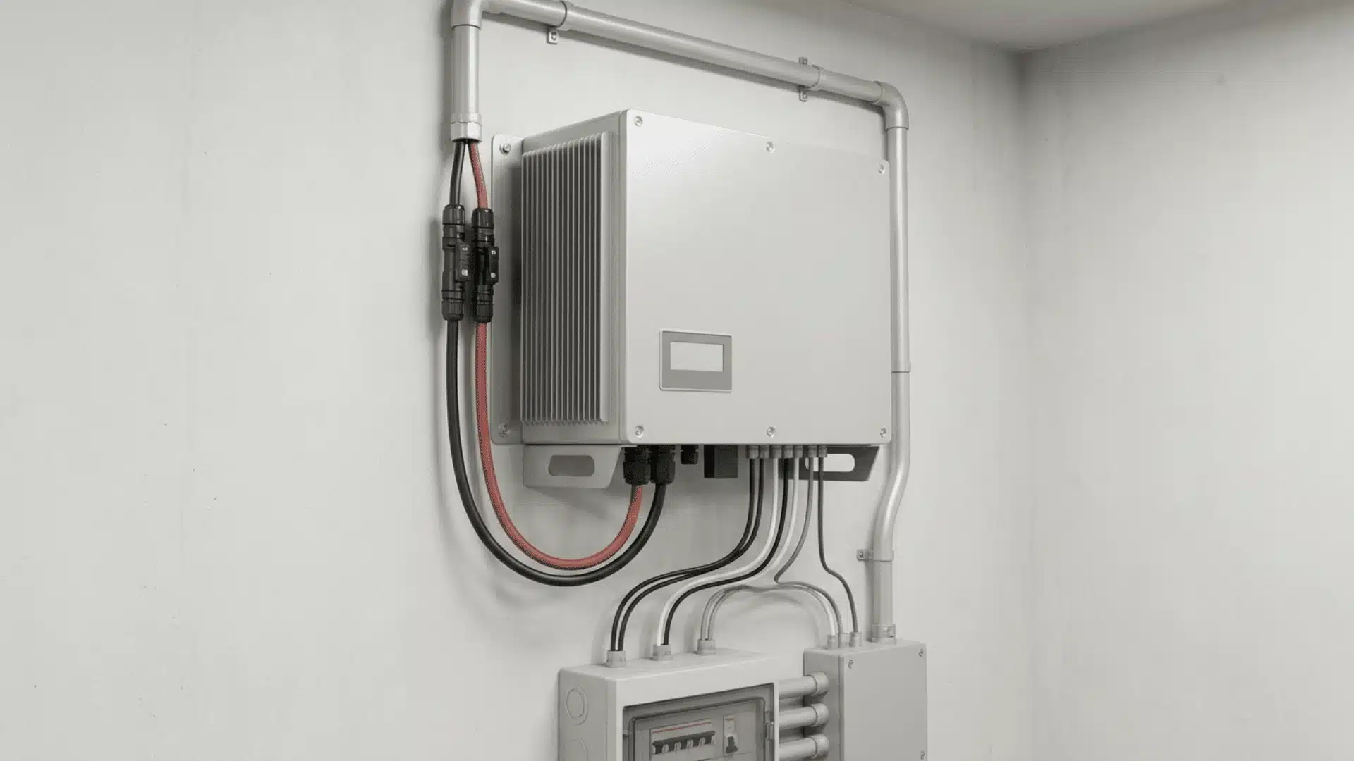 solar inverter connected between panels and home electrical wiring