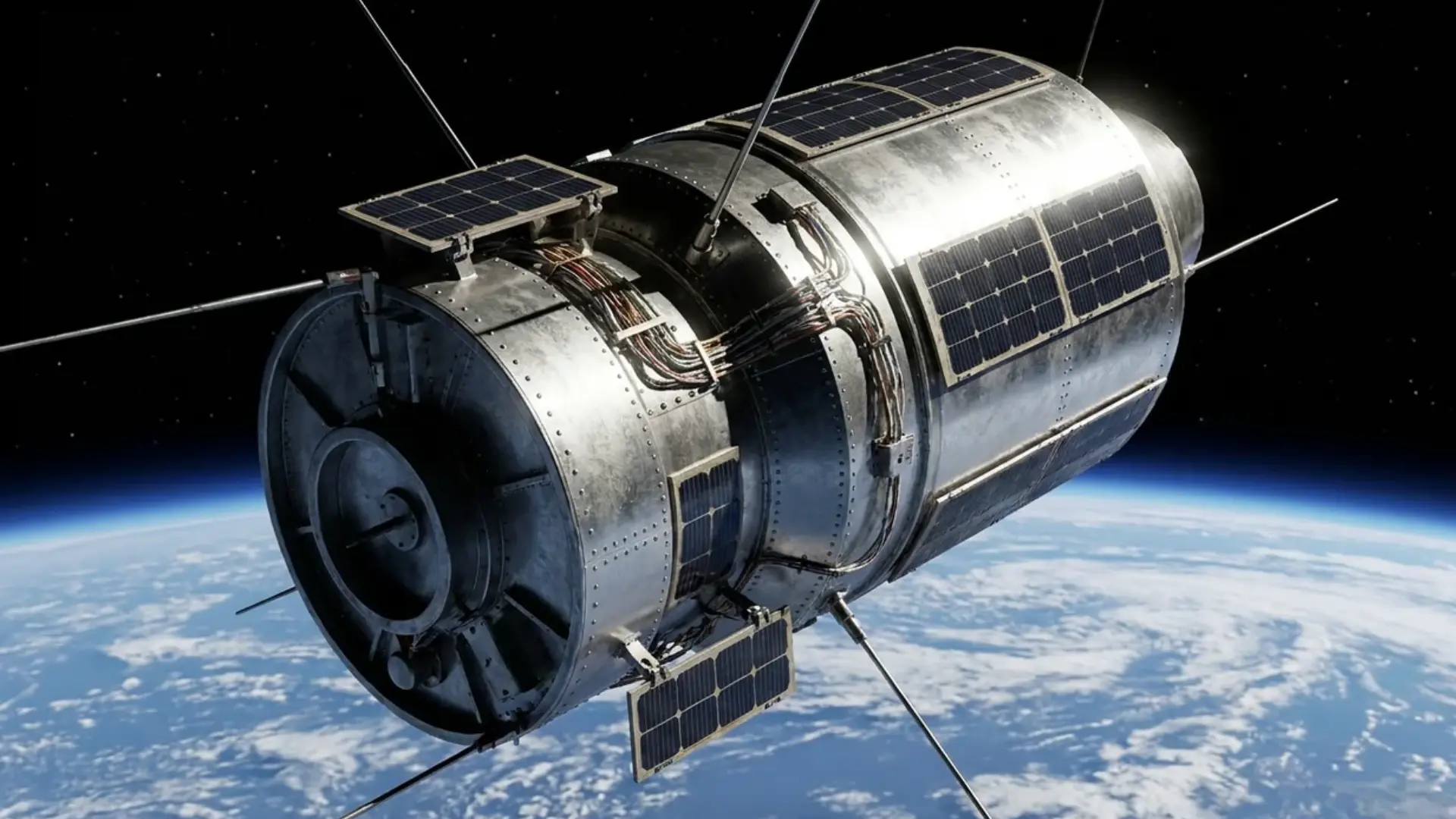 Early satellite powered by solar cells orbiting Earth during the Space Race era