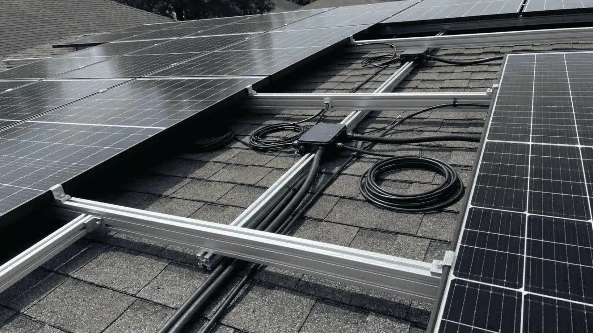 Residential rooftop with solar panels partially installed under a zero-down lease setup