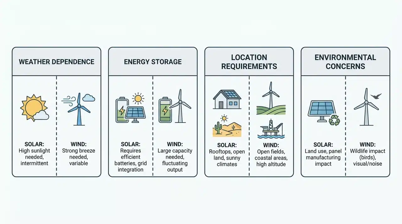 Diagram of four solar and wind energy challenge categories with paired points