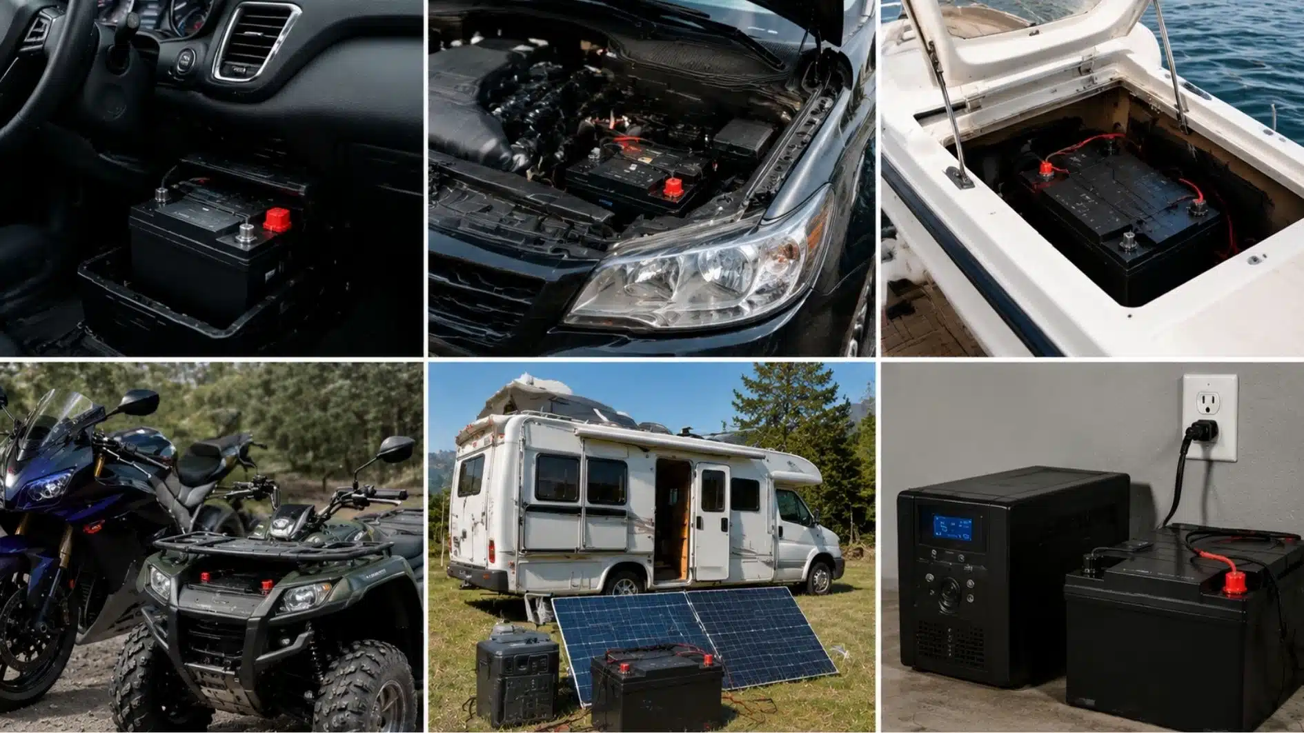 AGM battery applications in vehicles, boats, RVs, powersports, and backup systems