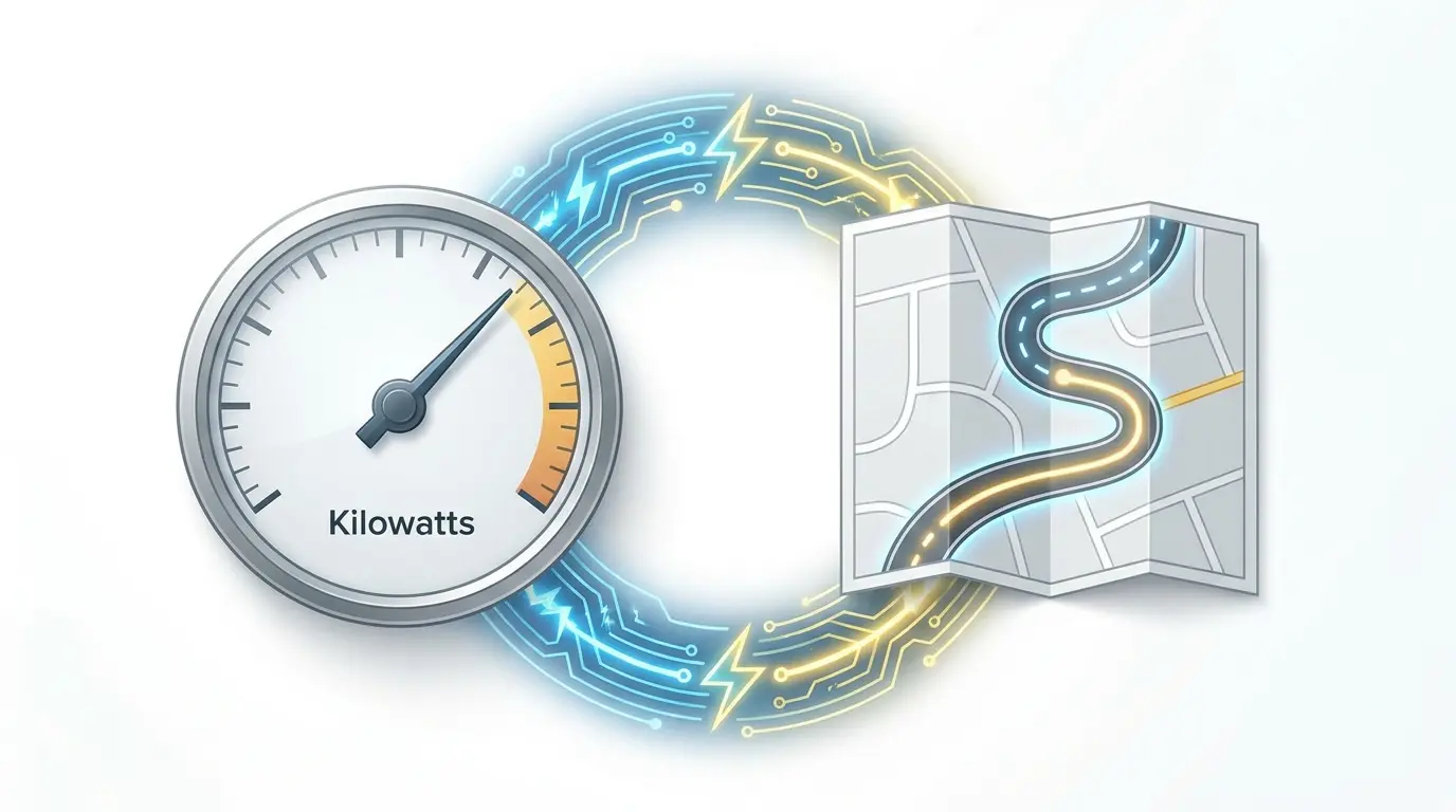 Comparison graphic explaining how kilowatts measure power while kilowatt-hours measure total electricity consumption.