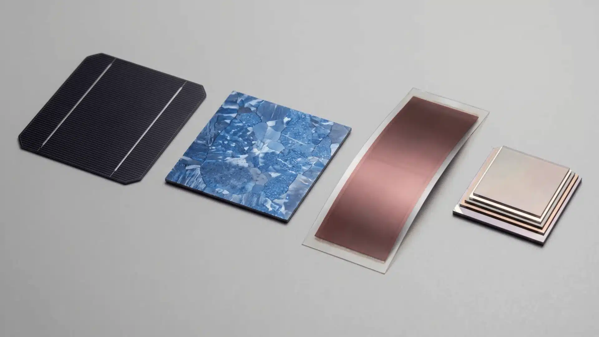 Different photovoltaic cell materials showing how solar cell design affects efficiency.