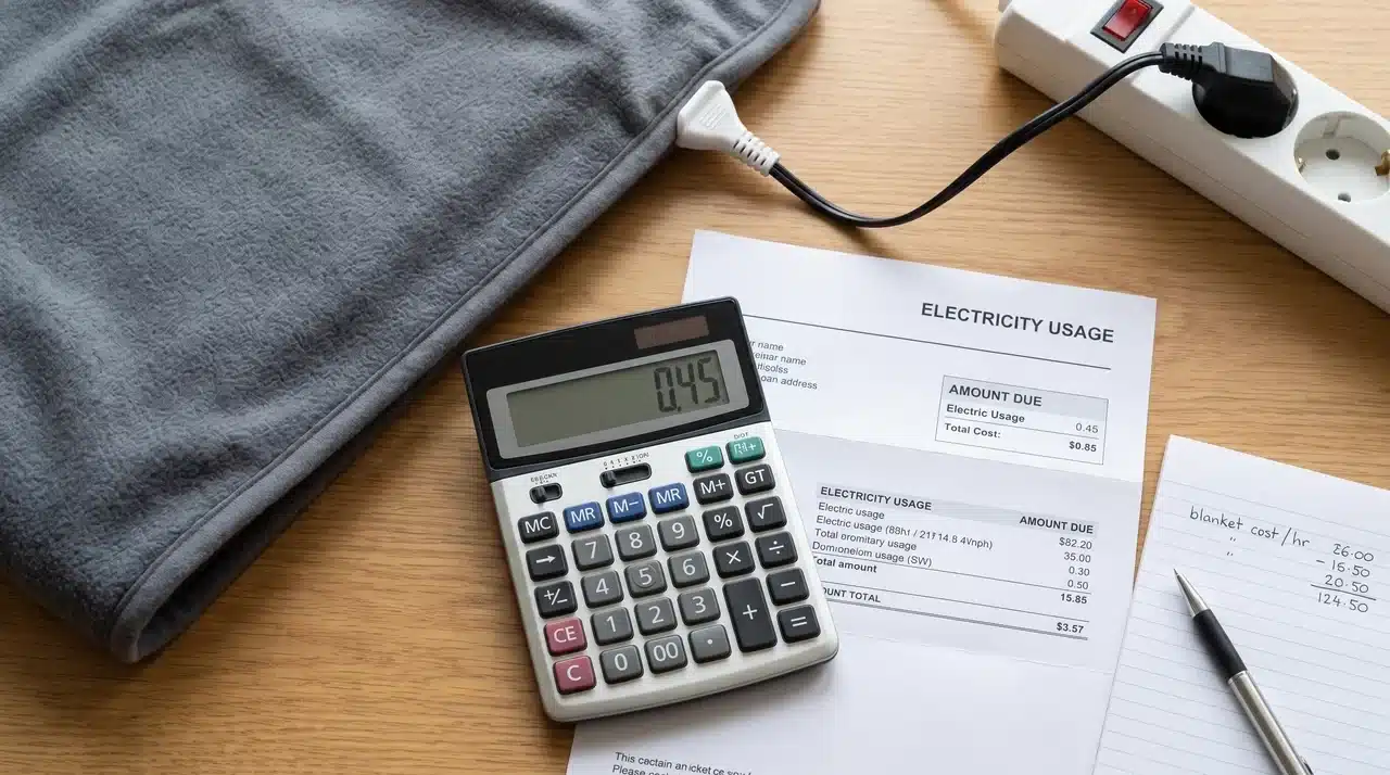 Electric blanket with calculator and electricity bill for cost calculation