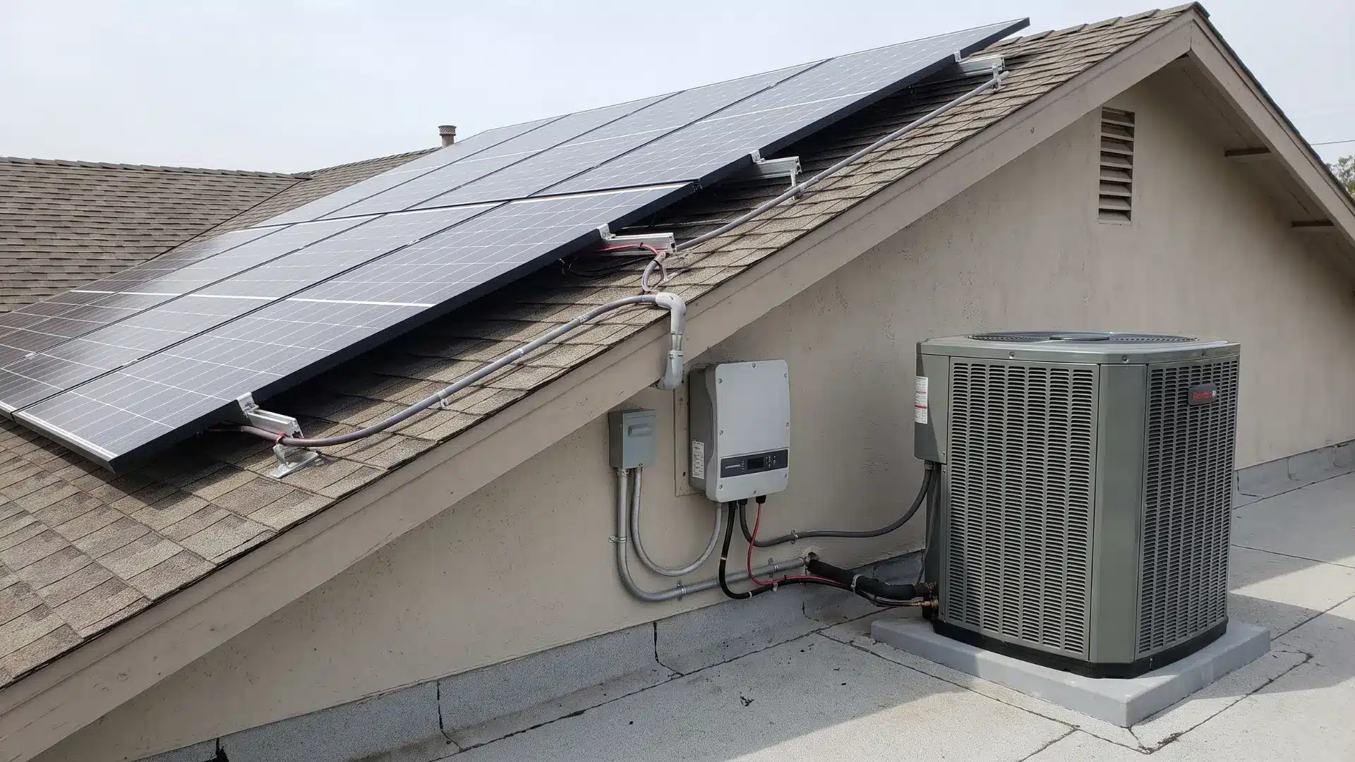 Solar panels connected to a heat pump cooling unit