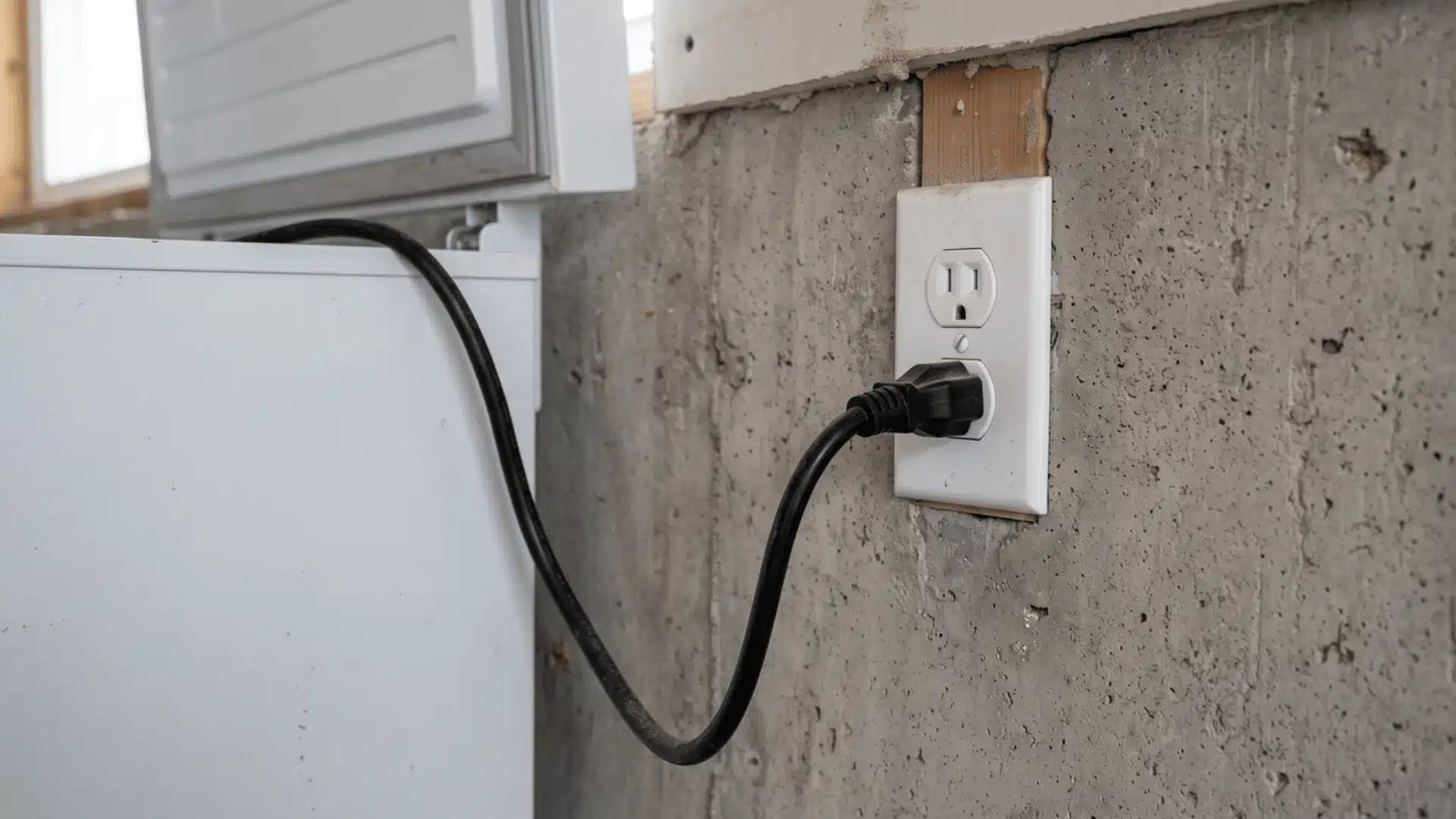 chest freezer cord plugged into a wall outlet
