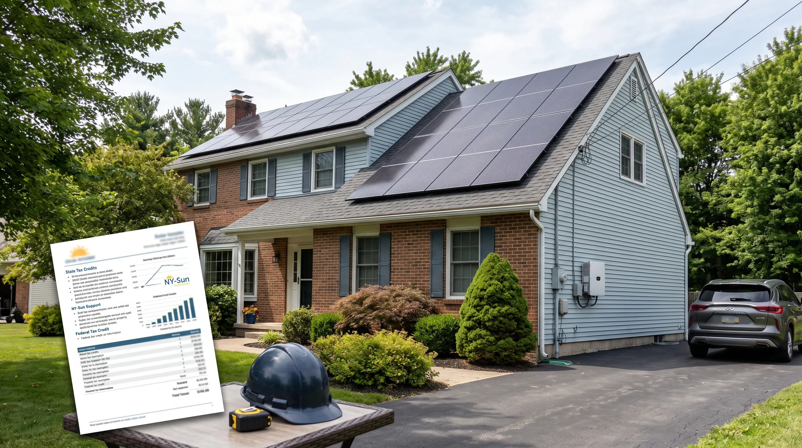 New York home with rooftop solar panels representing available state and local solar incentives.