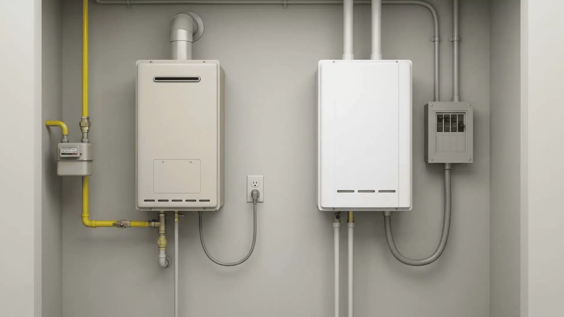 Gas and electric tankless water heaters with different energy connections