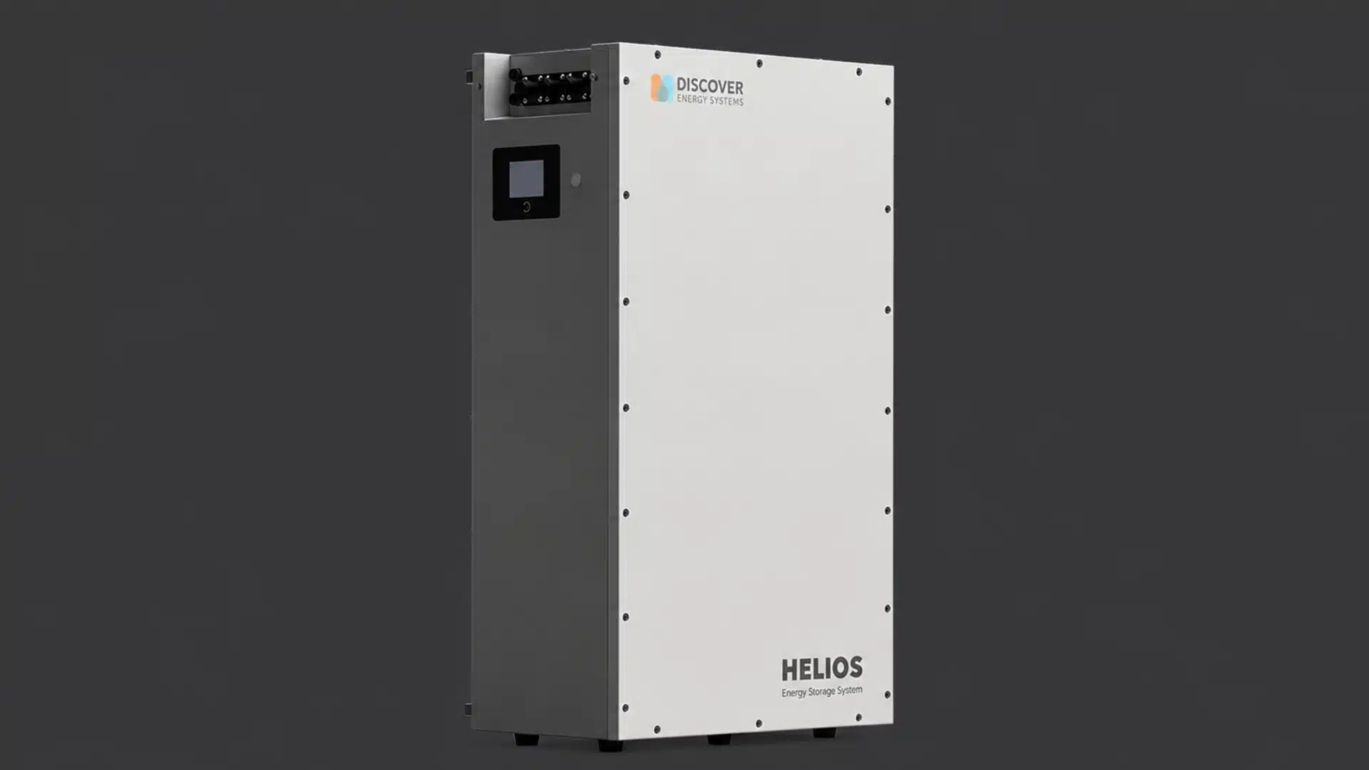 Discover HELIOS ESS battery displayed against a dark solid background for home storage