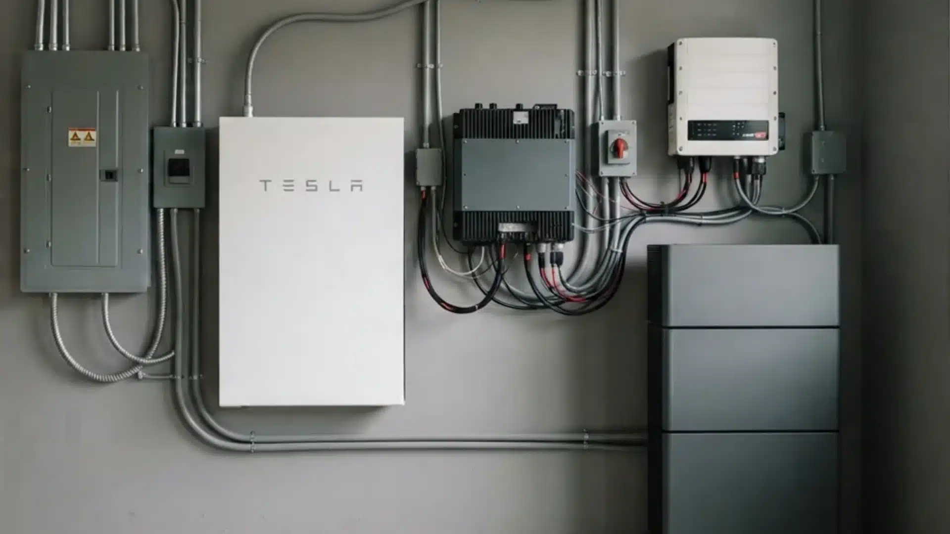 Different home energy storage battery systems installed beside a residential panel