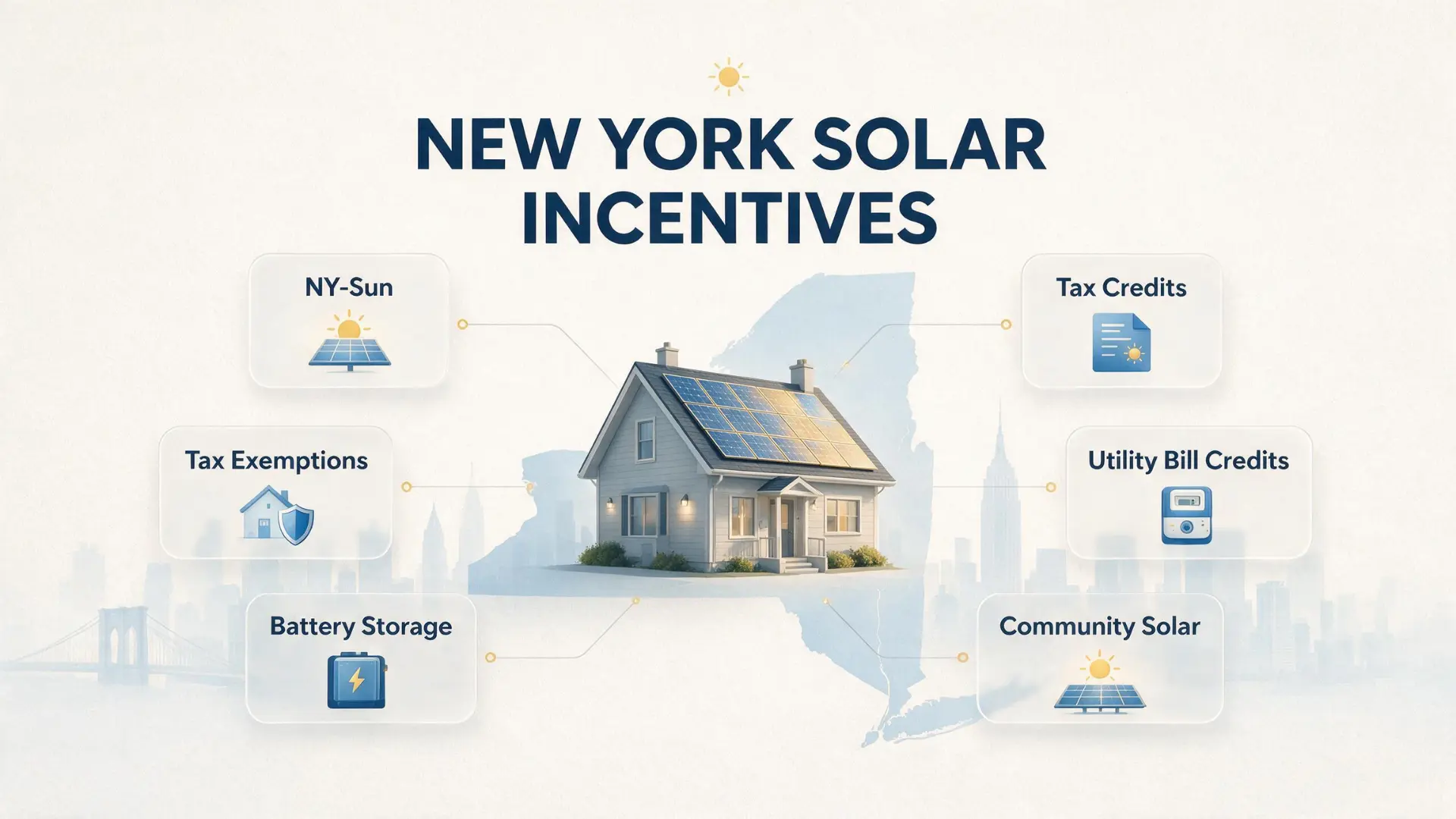 New York solar incentives map showing ny sun regions affordable solar tax credits and property tax savings