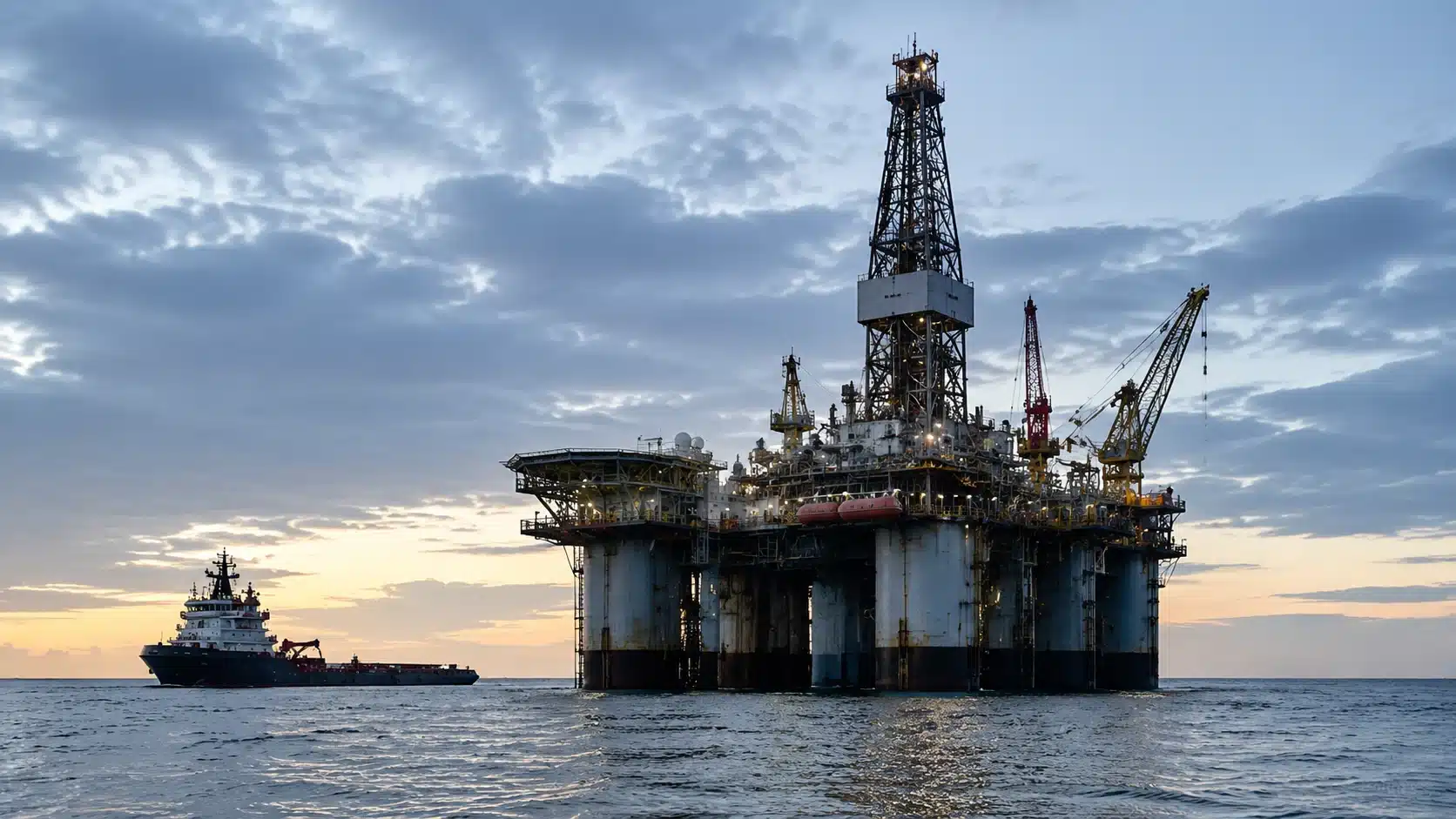 Offshore oil platform showing petroleum extraction and the connection between oil and fossil fuels