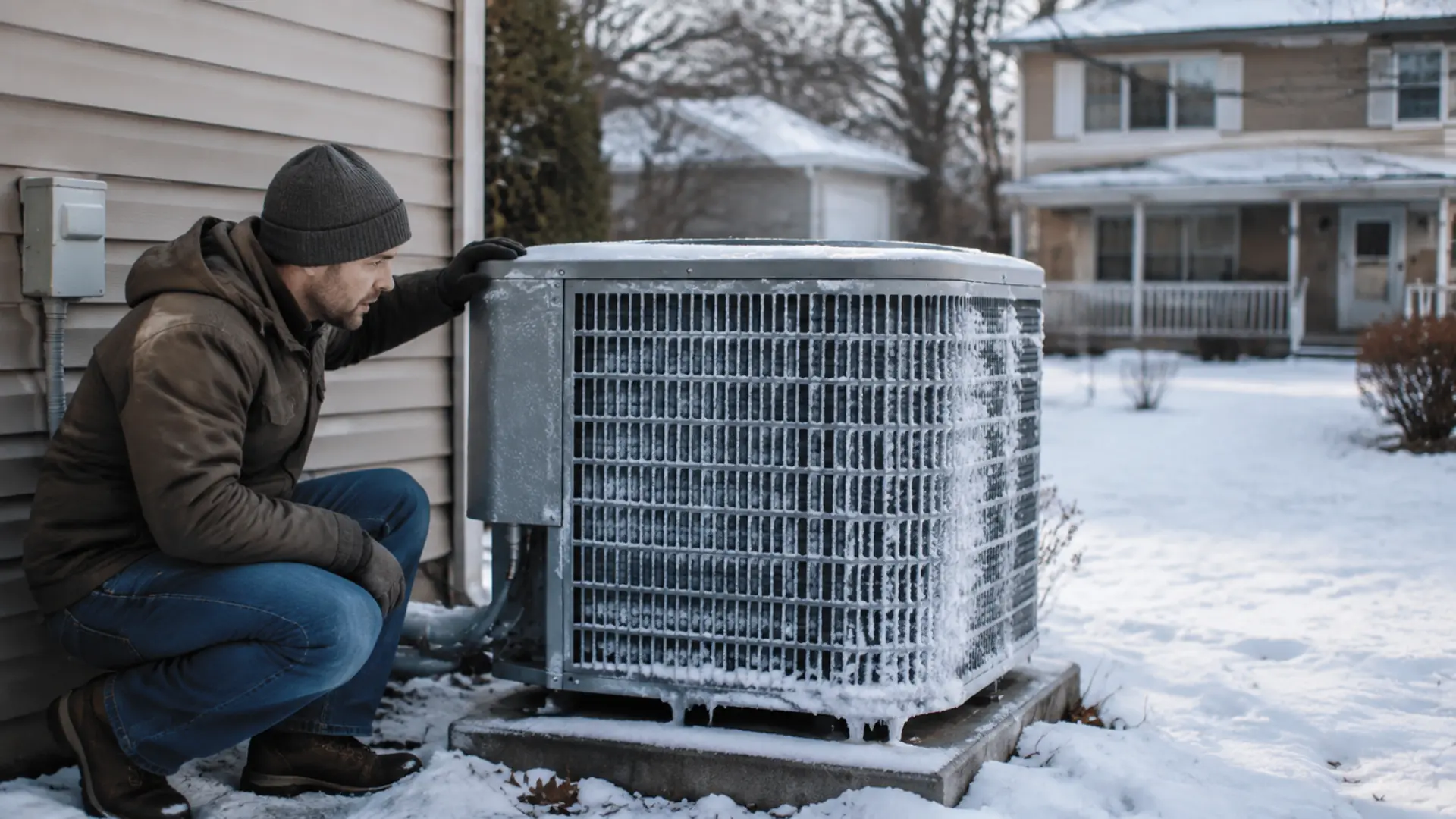 Heat pump transferring heat from cold outdoor air into a warm home through the heating system